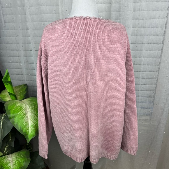 Vintage Pink Rose Chenille Soft Grannycore Floral Embroidered Cable Knit Sweater - Picture 3 of 7